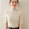 Top Base de Tricô One-Piece Cashmere Bai Cai Rong para Mulheres Novo Estilo Slim Fit Vazado Malha Fina Elegante Versátil