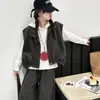 Conjunto de Estilo Primavera y Otoño para Niñas Chaleco Elegante y a la Moda para el Trabajo Conjunto de Tres Piezas para Niñas Mayores Ropa de Otoño Pantalones Anchos Casuales Estilo Coreano