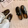 Mocasines Retro Pulidos para Mujer Primavera y Otoño Punta Redonda Hebilla Suela Plana Zapatos Individuales Piel Suave Versátiles Estilo Británico Zapatos Mary Jane