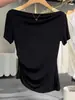 Camiseta de Verano Cómoda de Tela de Seda de Hielo para Mujer, Suave Elegante, Versátil y Favorecedora, Top Corto de un Hombro