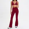 Conjunto de Yoga Cross-border Cor Sólida Alta Elasticidade Feminino Secagem Rápida Justo Cintura Alta Controle de Barriga Micro Flare Calça Corrida Fitness Conjunto de Duas Peças