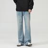 Jiamu Jeans Baggy Americano Retrô Azul Claro Paris Bambu Cimitarra Unissex Bootcut para Homens e Mulheres