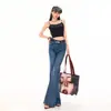 Jeans de Verano 2026 Nuevos de Moda de Cintura Alta, Sueltos, Adelgazantes, para Mujer, Ligeramente Acampanados, Estilo Americano, Lavado Vintage, Largo hasta el Piso, Retro