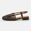 Sandalias tejidas hechas a mano vintage con tacón cuadrado y diseño de tira trasera a la moda, Zapatos de mujer estilo romano de verano S219-1