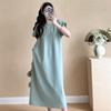 Camiseta de Verano de Manga Corta para Mujeres Embarazadas Diseño de Vestido Largo Moda Vestido Calado Cubre la Carne de Aspecto Delgado Elegante Ocio Perezoso