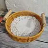 Cesta de Almacenamiento Doble Asa de Mimbre Sintético Organizador de Escritorio Tejido para Artículos Varios, Snacks, Fruta, Té de la Tarde y Almacenamiento de Bandeja de Frutas