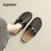 Pantuflas Cerradas Augu Shiden Negras para Mujer 2026 Nuevas de Verano para Exteriores Tejidas de Red Sandalias Semi-Zueco Cómodas