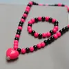 Novo conjunto de colar colorido em formato de coração para crianças, colar e pulseira de princesa para meninas, conjunto de 2 peças, acessórios fofos e adoráveis, atacado