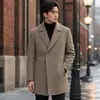 Casaco Masculino de Botão Duplo, Estilo Meio-Comprido Outono e Inverno, Forro Removível de Penugem de Ganso, Trench Coat de Lã Feito à Mão, Roupa de Exterior Quente para Jovens