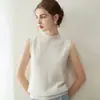 Colete 100% caxemira modelo 2026 para mulheres, camada interna quente, colete de tricô de caxemira, colete sem mangas com gola semi-alta para mulheres