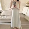 Pijama Estilo Pura Pasión para Mujer Verano Nuevo Estilo con Almohadilla Fija en el Pecho Tirantes Camisón Sexy Espalda Descubierta Falda Larga Ropa de Casa Delgada