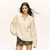 Suéter de Tricô Oversized com Gola Dobrada para Mulheres Outono/Inverno 2026, Top de Tricô Casual com Gola Polo