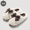 Pantuflas peludas con lazo para mujer para uso interior en casa en invierno, lindas pantuflas de felpa cálidas de algodón para mujer en invierno