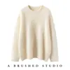 Suéter de cachemira con cuello redondo, nuevo modelo otoño e invierno 2026, camiseta base lisa cepillada, estilo elegante, corte holgado, suéter adelgazante y cálido