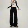 Pantalones de Pierna Ancha Sueltos de Estilo Nuevo de 2 Colores Retro Americano Versátiles Caídos Estilo Guadaña Pantalones Casuales de Otoño e Invierno para Mujer y Pantalones de Longitud Extendida