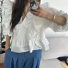 Blusa tipo muñeca de manga abullonada con dobladillo, elegante, de manga larga, talla única, blanca, negra, caqui, color liso, alta elasticidad