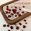 Rhinestones para Uñas K9, Popular en Redes Sociales, Tamaños Grande y Pequeño, Estilo Swarovski, Corazón Asimétrico, Huevo de Paloma, Rhinestones para Uñas Rojo Vino, Camelia