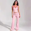 Conjunto de camiseta sin mangas deportiva transpirable apta para la piel, pantalones versátiles de microcampana, top de fitness, conjunto de dos piezas, traje de entrenamiento ajustado adelgazante