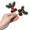 Decoraciones navideñas transfronterizas, ramas de aguja de pino artificiales y bayas de varios tamaños, decoraciones de piñas, ramas de flores de aguja de pino navideñas