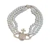 Collar de Perlas Saturno de Diseñador para Mujer, Lujo Ligero, Elegante, Gama Alta, Cadena para Clavícula, Apilable Multicapa, Intrincado, Collares Brillantes