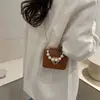 Bolso Cuadrado Pequeño Tejido con Cadena Moda 2026 Invierno Nuevo Elegante Versátil Simple Bolso de Hombro Cruzado con Cuentas