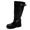 Botas de montar con hebilla de cinturón para mujer estilo retro europeo y americano, colección otoño 2026, botas de moda de tacón grueso hasta la pantorrilla, botas altas nuevas y elegantes hasta la pantorrilla