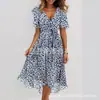 2024 Nuevo Comercio Electrónico Transfronterizo Amazon Suelto Casual Shuya Cuello en V Floral Nuevo Vestido Estampado Más Vendido
