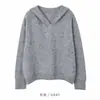 Blusa de Manga Longa Feminina Céu Azul Outono com Capuz Suéter de Tricô Gola V Solta Macia Felpuda Pulôver Roupa Externa Versátil
