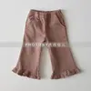 Calça Pantalona de Veludo Cotelê Estilo Coreano Personalizada para Meninas Estilo Outono/Inverno 2026 Moda para Bebês Cor Sólida Renda Versátil Casual