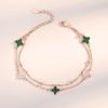 Pulseira Trevo Cinco Flores em prata esterlina s925 para mulheres, estilo coreano simples, pulseira de ágata, camada dupla em ouro rosa, joia para namoradas