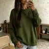Moletom Feminino Europeu e Americano Cross-border Outono Inverno Gola Meia-alta Cor Sólida Manga Longa Botão Oblíquo Decorativo Casual Solto Pulôver Moletom