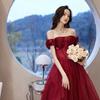 Vestido de Um Ombro Cor de Torrada para Noiva 2026 Novo Vermelho Casamento Noivado Vestido de Festa Elegante de Alta Qualidade Longo