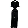 Vestido Largo Elegante de Pequeña Fragancia con Cuello en V y Mangas Cortas, Delgado, Moderno, Exportación Transfronteriza de Amazon Europeo y Americano