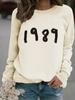 Moletom Casual Feminino Europeu e Americano Cruzado Outono e Inverno Manga Longa Gola Redonda Estampado 1989 Atacado