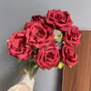 Vendas Diretas de Fábrica Flores Artificiais Transfronteiriças Decoração de Casamento Exibição Floral Rosa Diamante de 9 Cabeças Material de Seda Flor Atacado