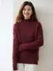 Suéter de punto jacquard vintage de cachemira de cuello alto para mujer, estilo holgado y casual, de manga larga, tejido de lana, capa base de color liso