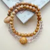 Pulsera de Palo de Rosa Natural con Anillo Corredizo, Cuentas de Madera Sostenidas en la Mano con la Palabra "Fu", Pulseras de Madera de Doble Círculo para Hombres y Mujeres, Venta al por Mayor