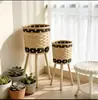 Vasos de flores de rattan estilo nórdico, plantas de sala de estar de bambu trançado para interior, jiboia, suporte alto de chão para plantas de madeira trançada feito à mão