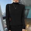 Suéter de otoño e invierno nuevo de color sólido con cuello semialto y manga larga para mujer, jersey interior de lana ajustado con base