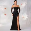 Exclusivo Transfronterizo Un Hombro Transparente Con Ballenas Encaje Manga Larga Vestido de Noche Elegante Temperamento Lujo Ligero Fiesta de Gala Banquete Vestido Largo
