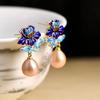 Novos Brincos de Pérola Sintética Estilo Chinês Tendência Nacional para Mulheres, Novos Brincos Elegantes da Moda de Luxo Leve Esmaltados Lótus Atacado