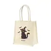 Bolsa de Lona Cartoon Halloween Espessada Portátil Decorada com Abóbora Cartoon Bolsa de Mão para Estudante Bolsa Tote Portátil de Armazenamento