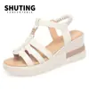 Sandalias Romanas Estilo Nuevo 2026 para Mujer, Estilo Popular de Verano, Fáciles de Poner, Cómodas, Diseño Hueco Tejido, Tira Única, Suela Suave, Sandalias de Tacón Cuña