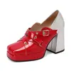 Novos sapatos Mary Jane com fivela de cinto combinando cor, bico quadrado, sola grossa, salto alto, tamanhos 33-43, sapatos de comércio exterior plus size