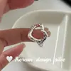 Anillo Plateado Brillante de Diseño Simple Coreano Plata de Ley S925 Estilo Ins Anillo de Corazón Hueco Texturizado para Mujer de Gama Alta