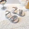 Sandálias Abertas para Meninas 2026 Verão Novo Sola Macia Sapatos de Praia Infantis Lantejoulas Desenho Animado Fofas Sandálias de Princesa