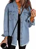 Chaqueta Camisa de Mezclilla Lavada Transfronteriza Otoño e Invierno 2024 Abrigo con Dobladillo Deshilachado Estilo Casual Cómodo Corte Holgado