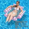 Nuevo Flotador de Agua Rayado de Macarrón de Dibujos Animados de Cuatro Tubos Hamaca Inflable Engrosada para Juego en Piscina para una Persona
