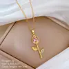 [Aço Titânio] Tulipa Zircônia Luxo Leve Temperamento Deslumbrante Colar de Diamante Corrente de Clavícula Versátil para Mulheres Corrente de Aço Titânio