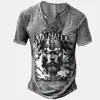 Amazon 25 Camisa Henley Masculina de Manga Curta Transfronteiriça Europeia e Americana Série Halloween Estampada Casual Henley de 7 Botões